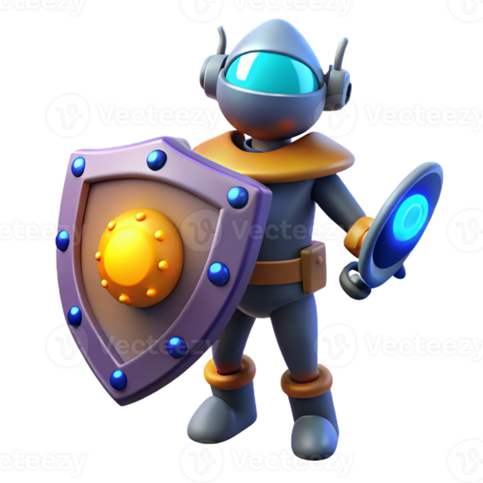 wonderful classic 3D Cartoon Robot with Shield high resolution png