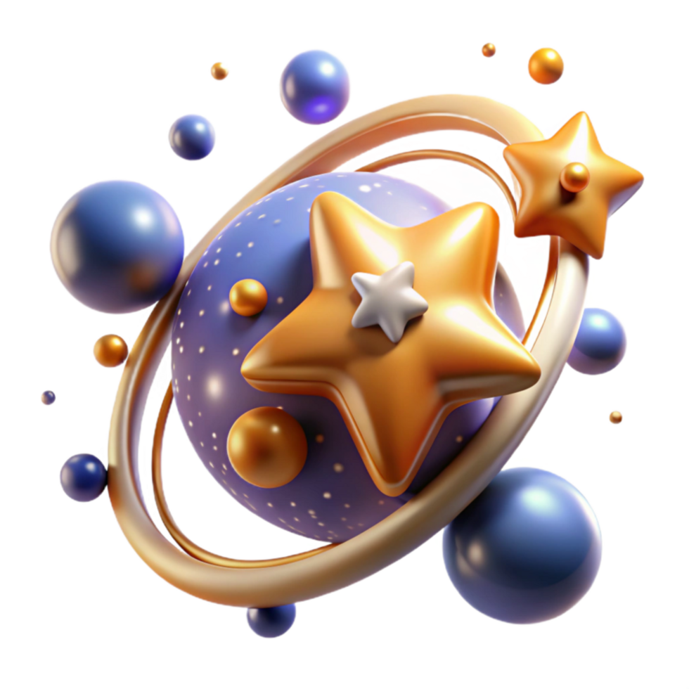 serene contemporary Celestial Sphere with Orbiting Stars 3D Render premium png