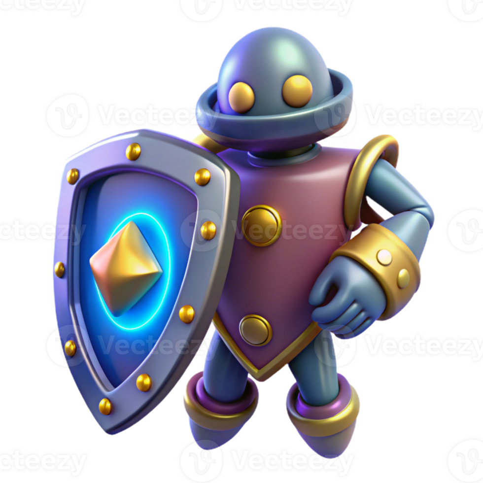 beautiful abstract 3D Render Cartoon Robot with Shield original png