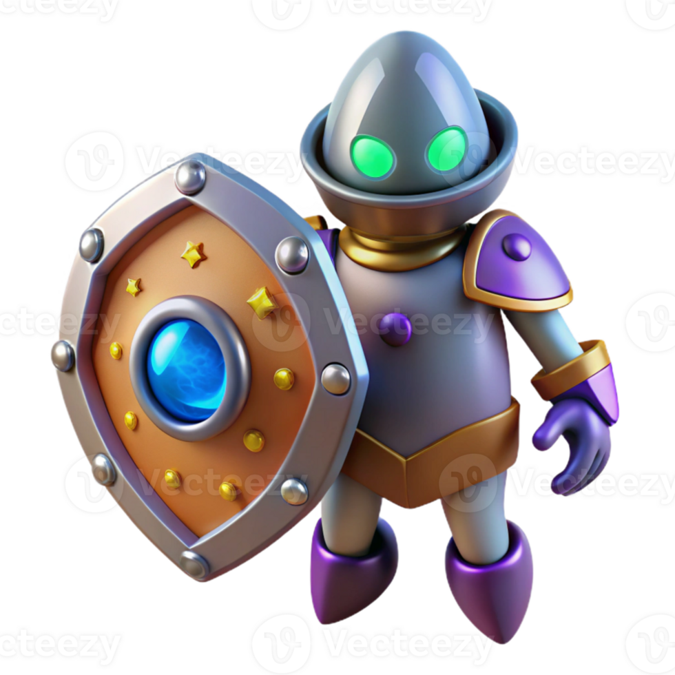 impressive rustic 3D Render Cute Robot Knight with Shield original png