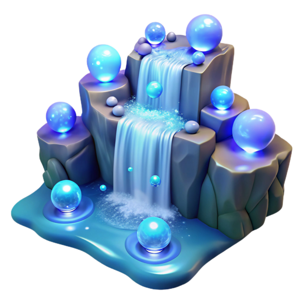 vibrant classic Enchanted Waterfall with Glowing Spheres original png