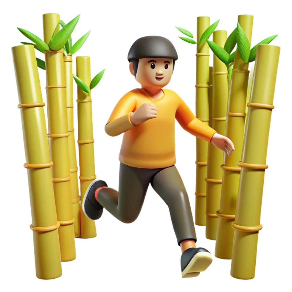 vibrant classic 3D Render Running Figure Amidst Bamboo Forest high resolution png