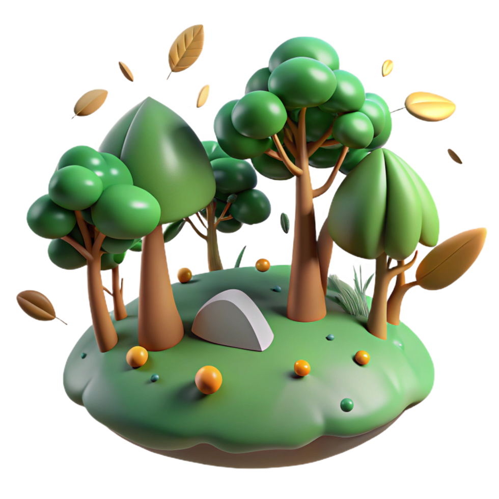 serene traditional Cartoon Forest, 3D Rendered Trees, Autumn Leaves genuine png