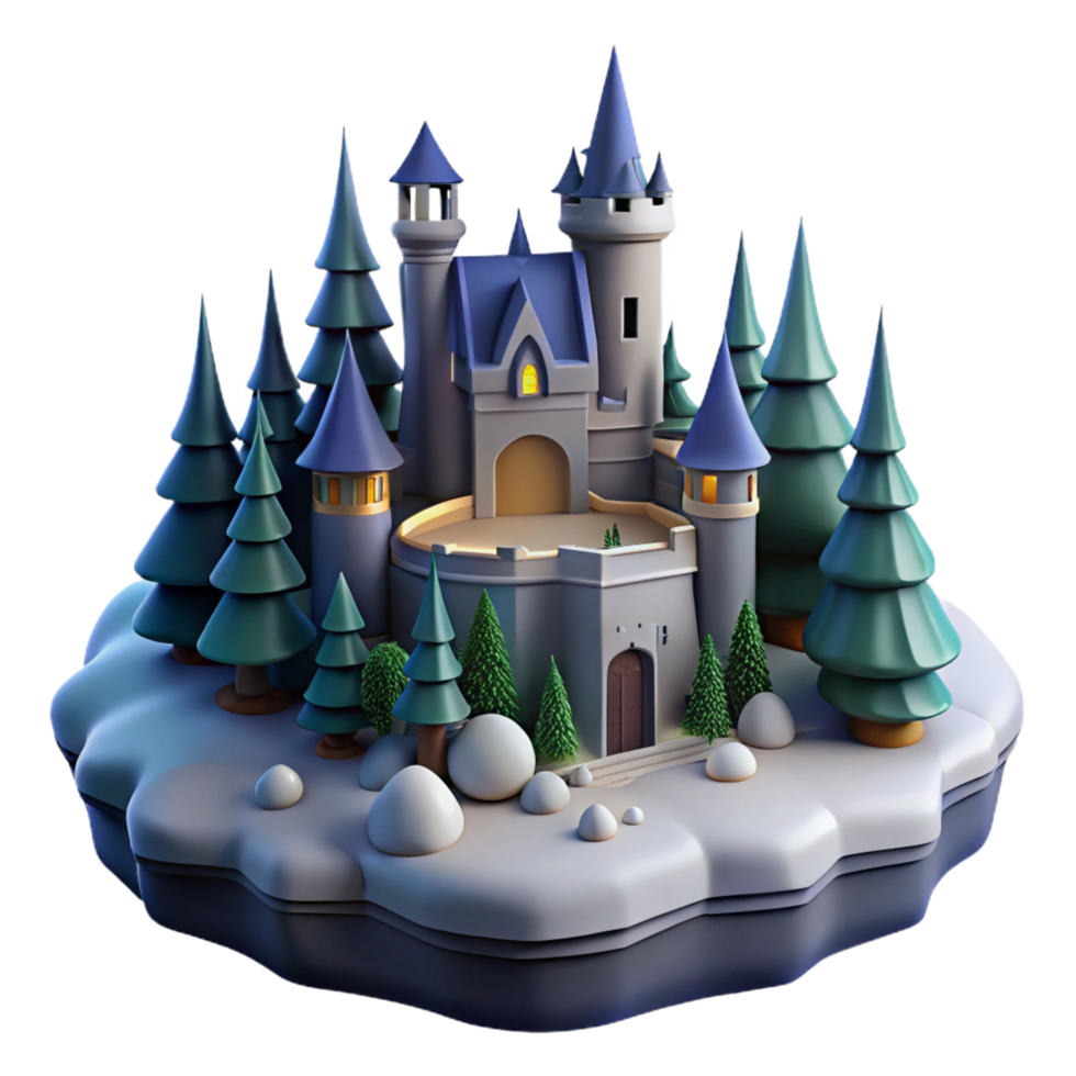 wonderful rustic Winter Castle in Snowy Forest 3D Render original png