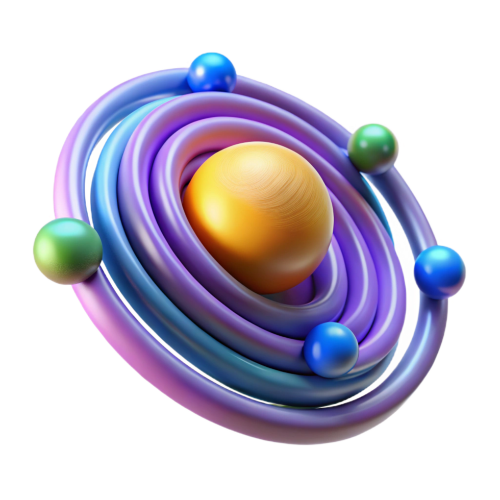 dramatic modern Abstract Atomic Structure Colorful 3D Render premium png