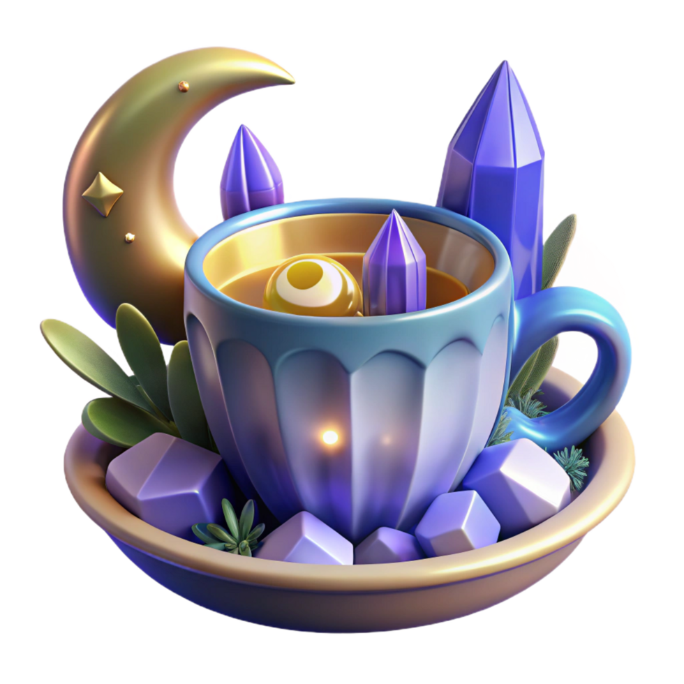 impressive modern Mystical Teacup Crystals, Moon, and Elixir detailed png