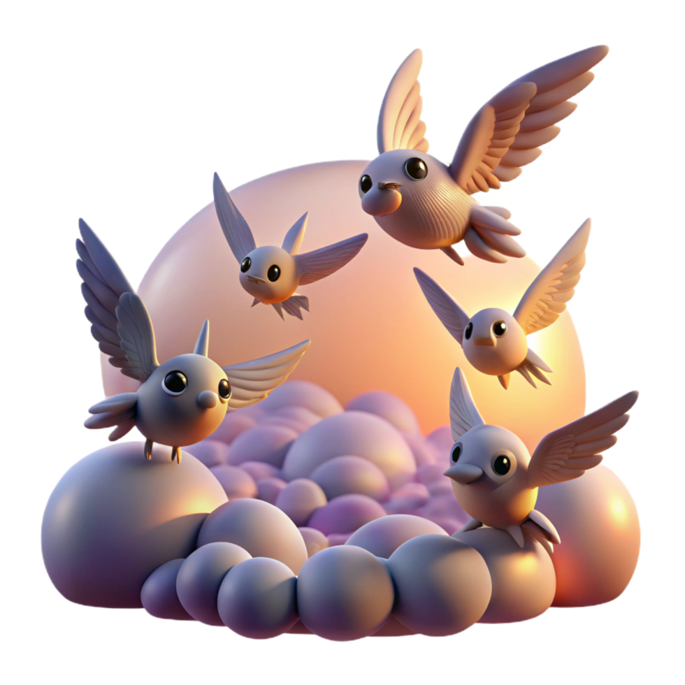 impressive abstract Whimsical Birds in Sunset Cloudscape original png