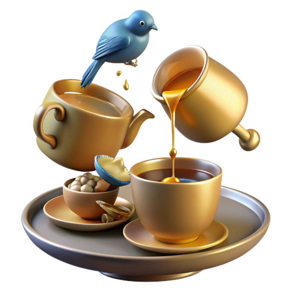 vibrant abstract Golden Tea Ceremony A Whimsical 3D Still Life exclusive png