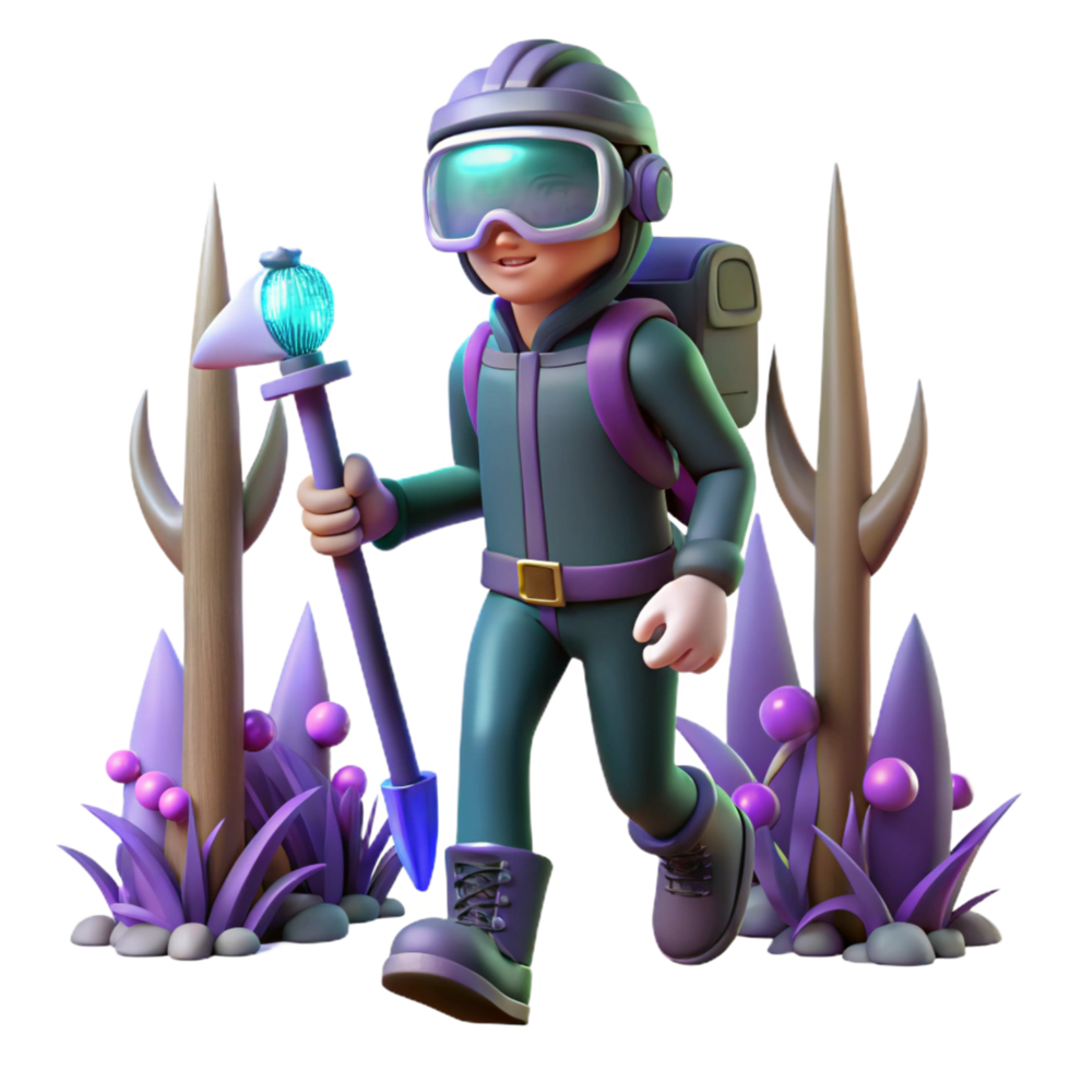 serene modern 3D Render of Adventurer Exploring Fantasy Landscape premium png