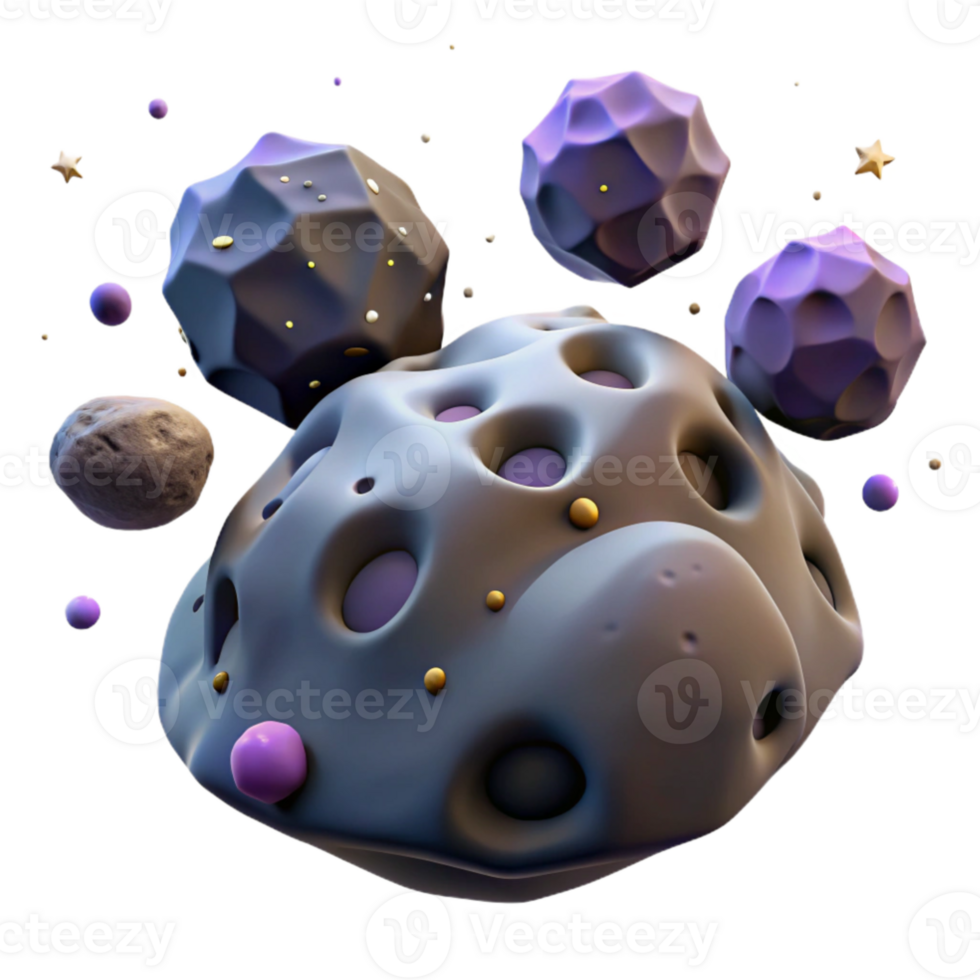 extraordinary vintage Cosmic 3D Asteroid Field Illustration premium png