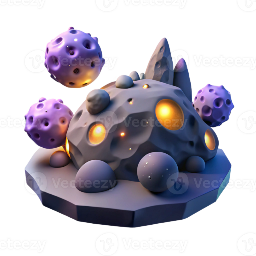 dramatic contemporary 3D Render Glowing Space Rocks Illustration 4K png
