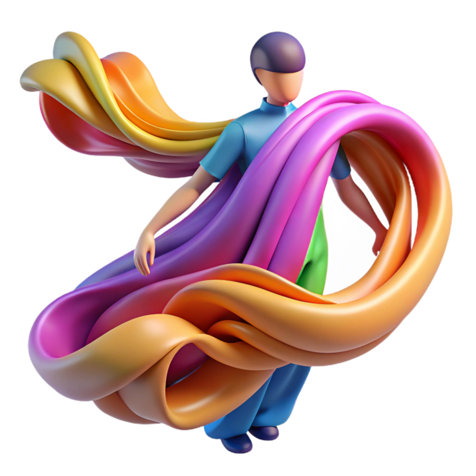 impressive artistic Abstract Figure in Colorful Swirling Fabric genuine png