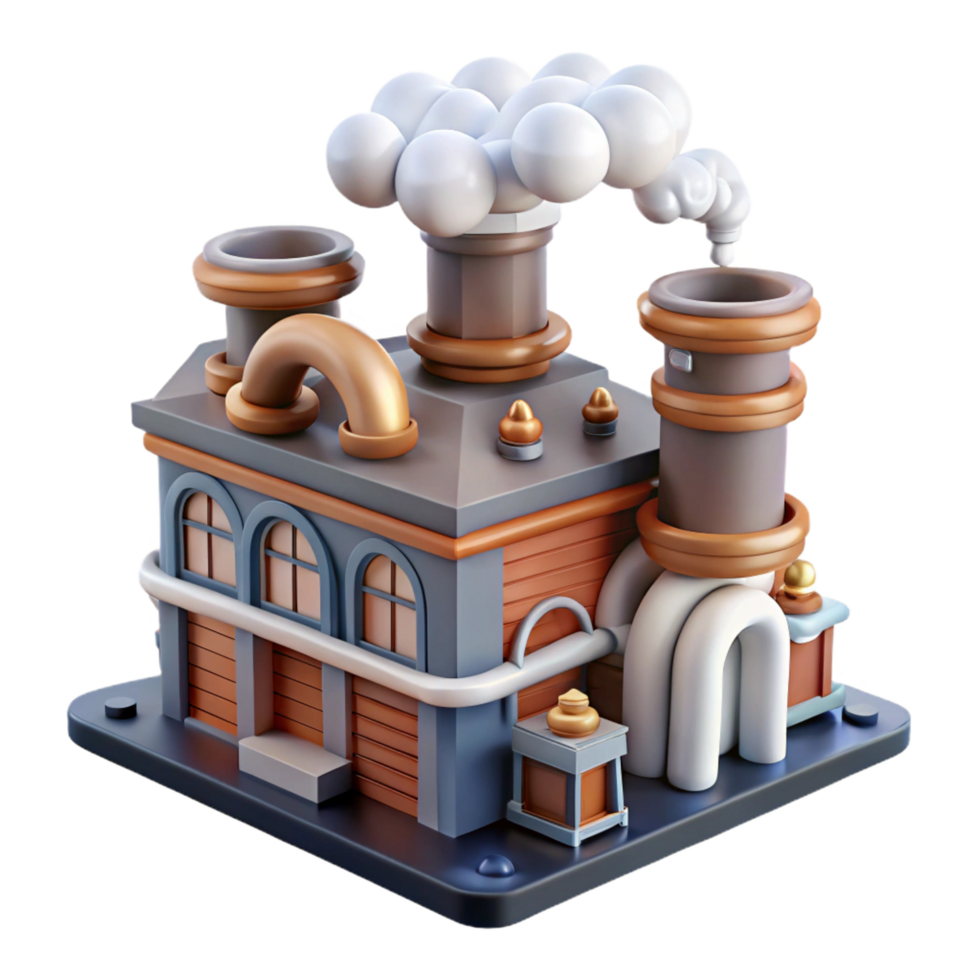 serene modern 3D Model Cartoon Factory with Smoke Stacks professional png
