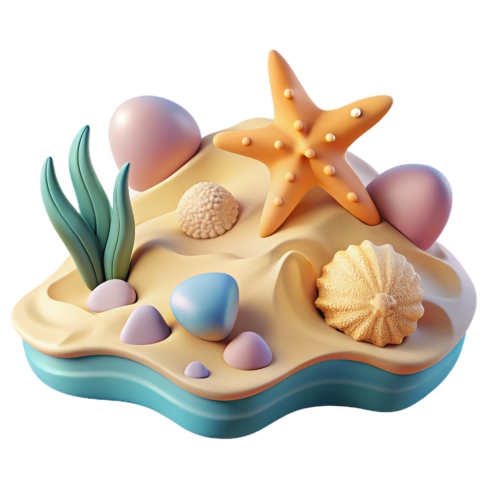 impressive traditional Seashells, Starfish, and Sand A Summer Beach Scene high quality png