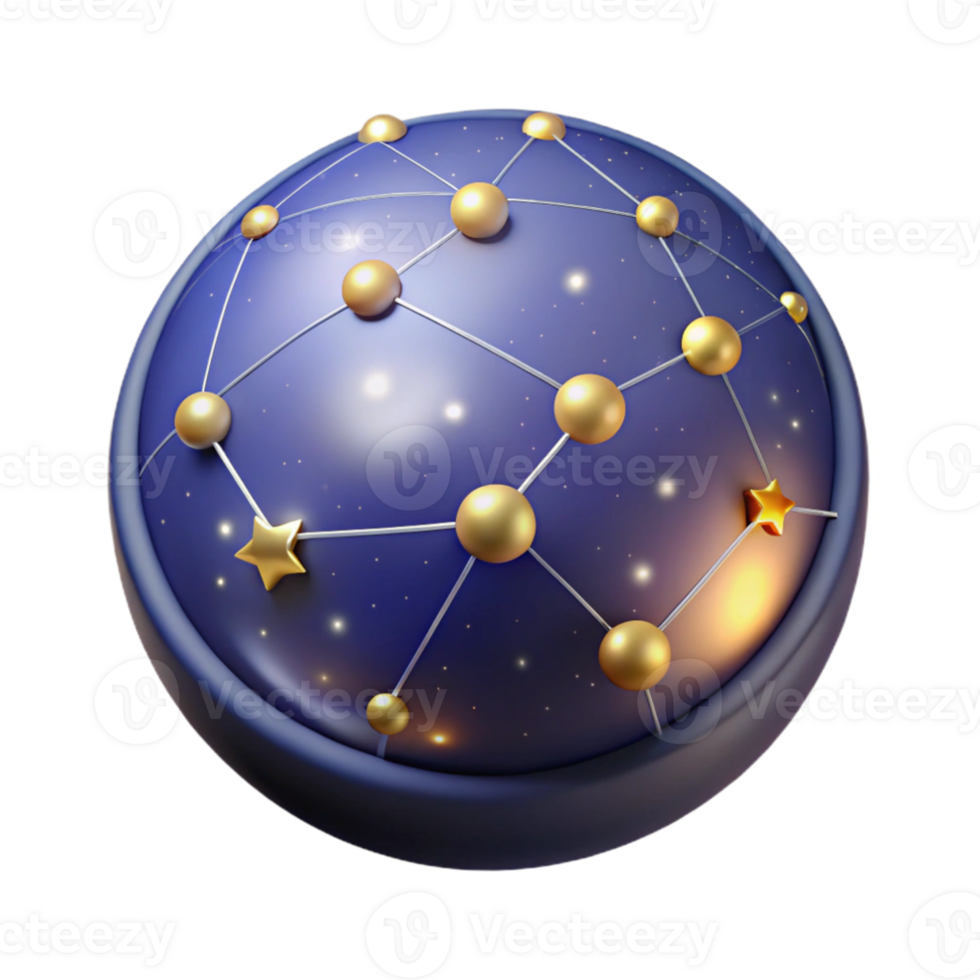 elegant modern 3D Celestial Sphere Illustration Golden Constellation Network high resolution png