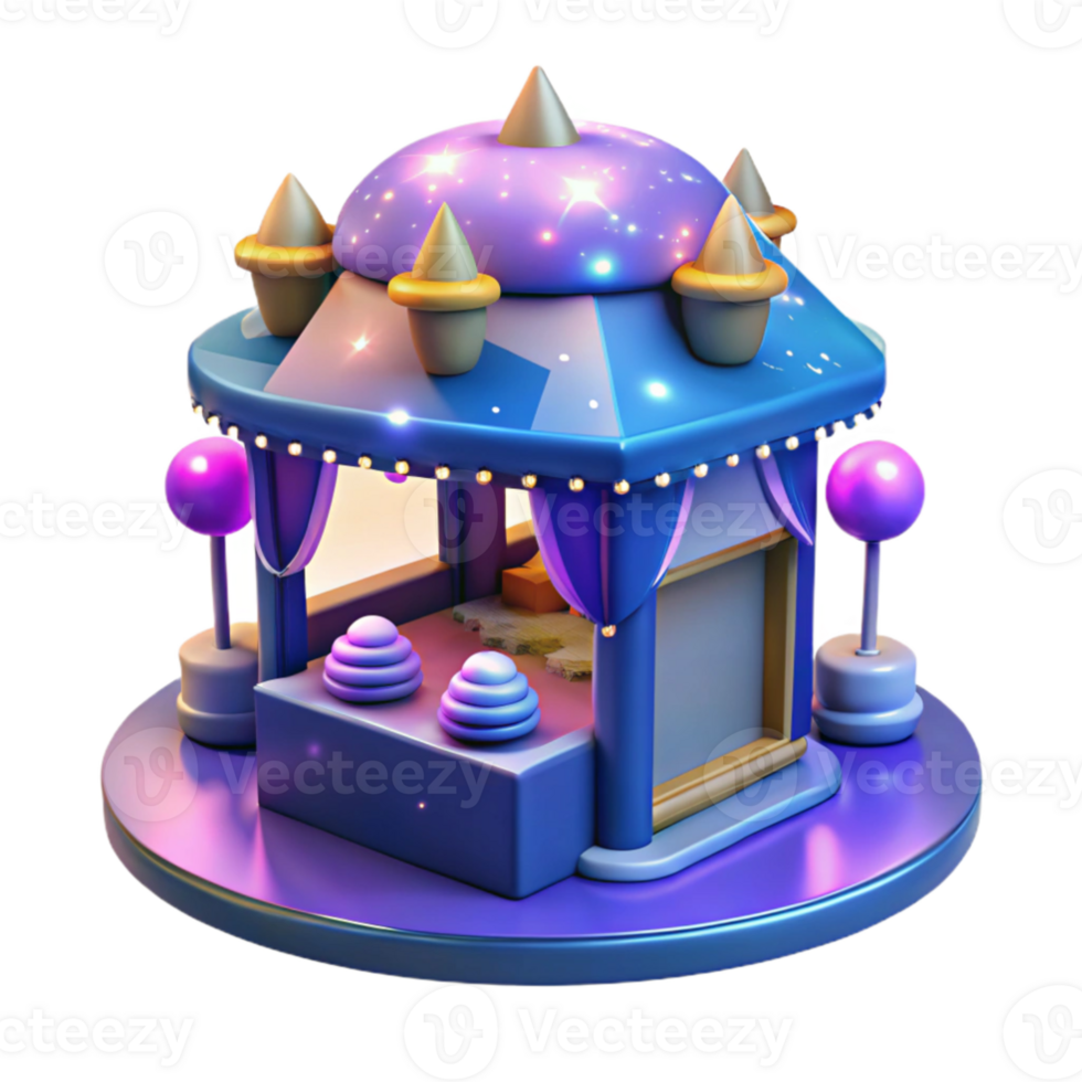 elegant rustic Fantasy 3D Render of a Magical Game Booth detailed png