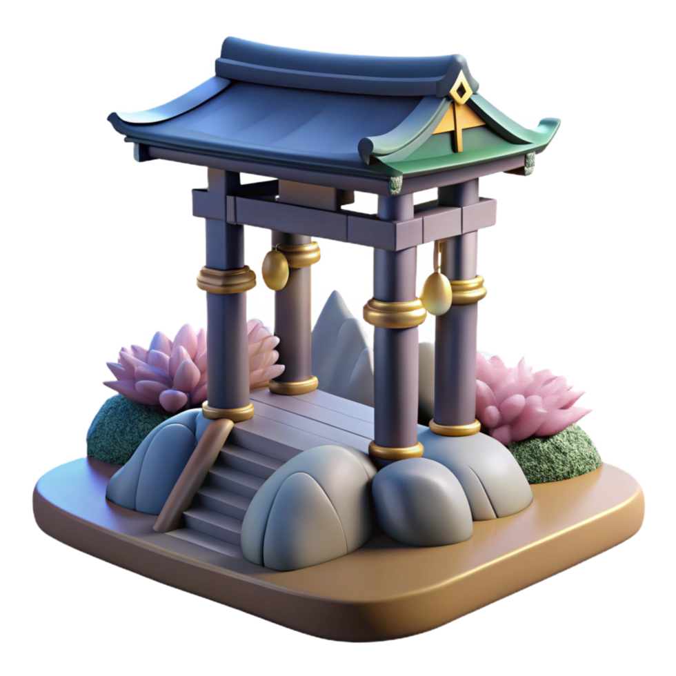 vibrant classic Serene Asian-Inspired Temple Gate 3D Model authentic png