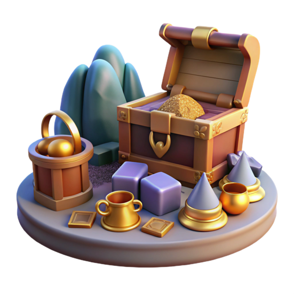 impressive vintage Fantasy Treasure Chest with Gold and Gems high resolution png