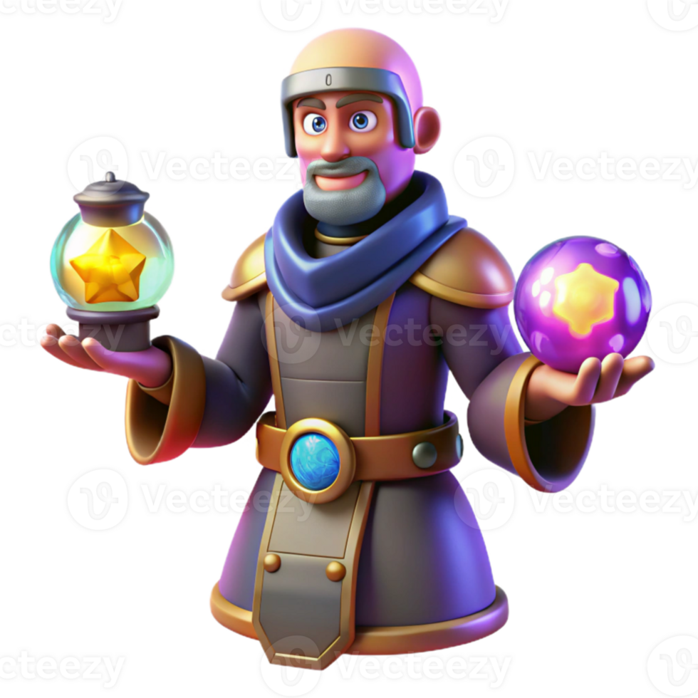magnificent traditional 3D Render Wizard with Magic Spheres high quality png