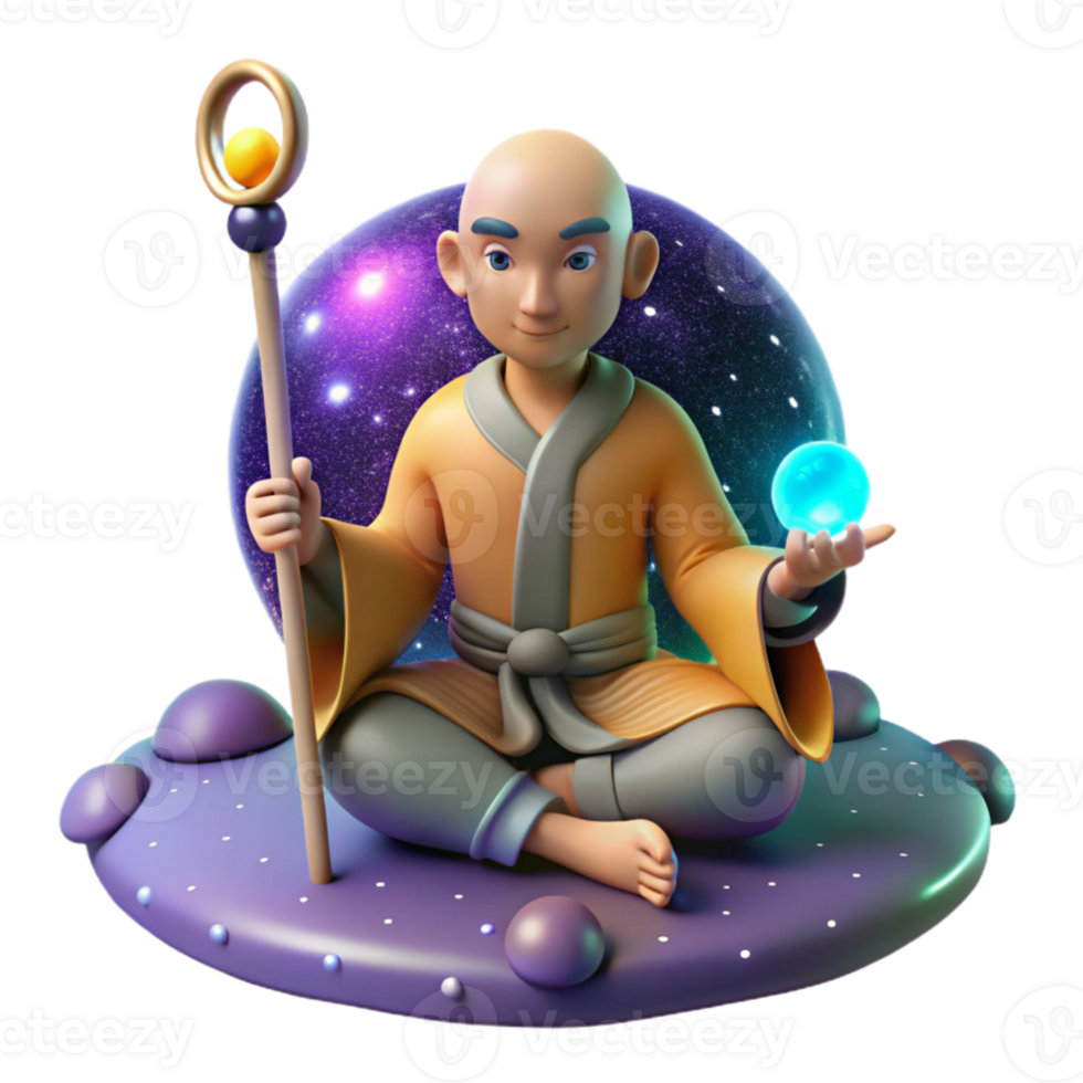 impressive modern 3D Monk in Space Cosmic Serenity Illustration original png
