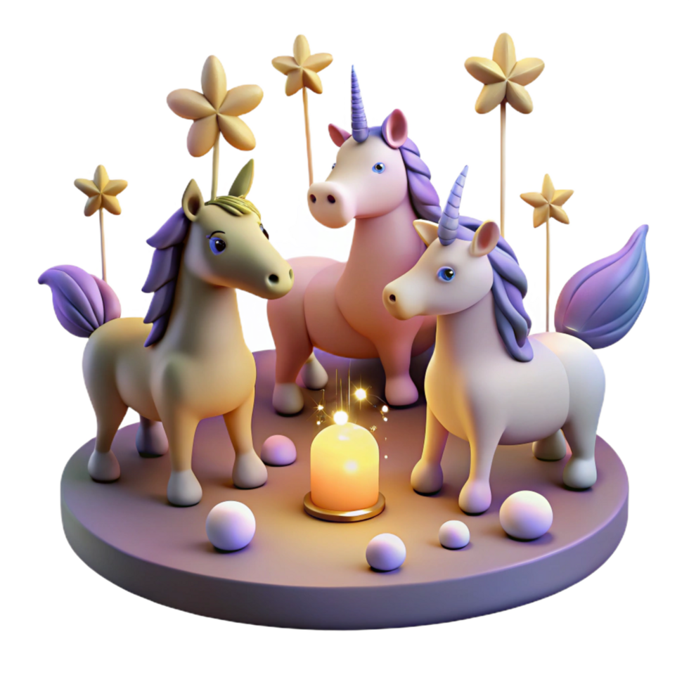 serene artistic Three Unicorns, Magical Scene, Fantasy Art exclusive png