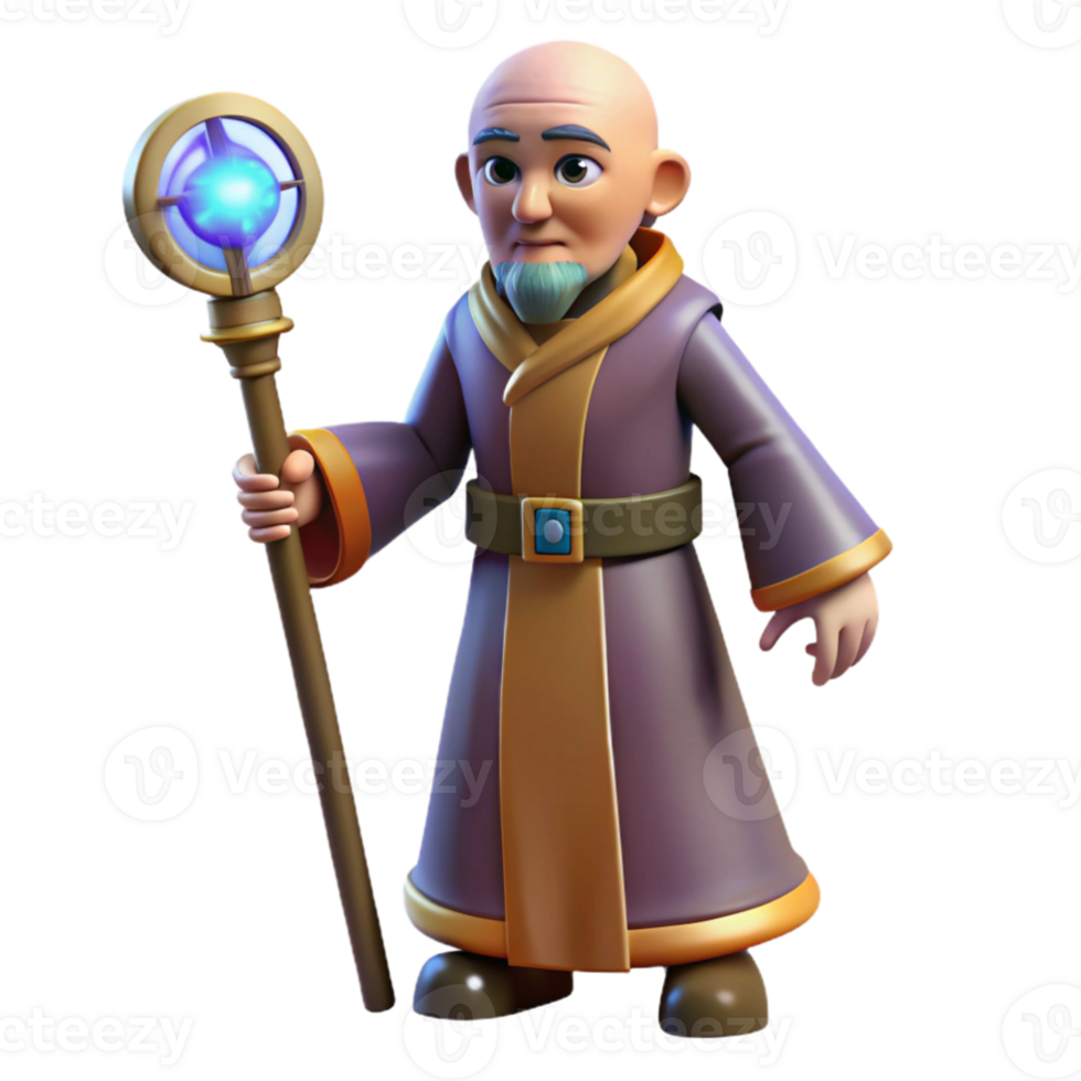 dramatic minimalist 3D Cartoon Wizard with Staff original png