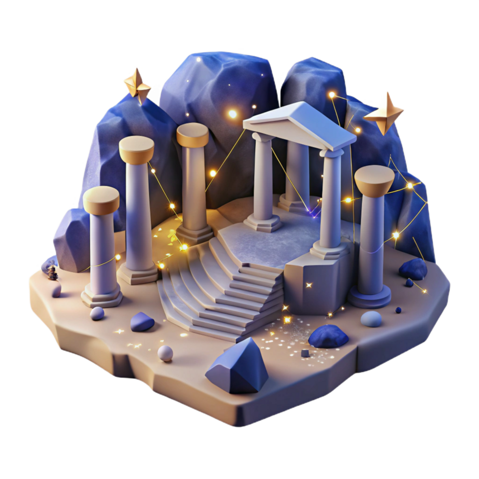 stunning classic Celestial Temple 3D Render of Illuminated Columns and Starry Night exclusive png