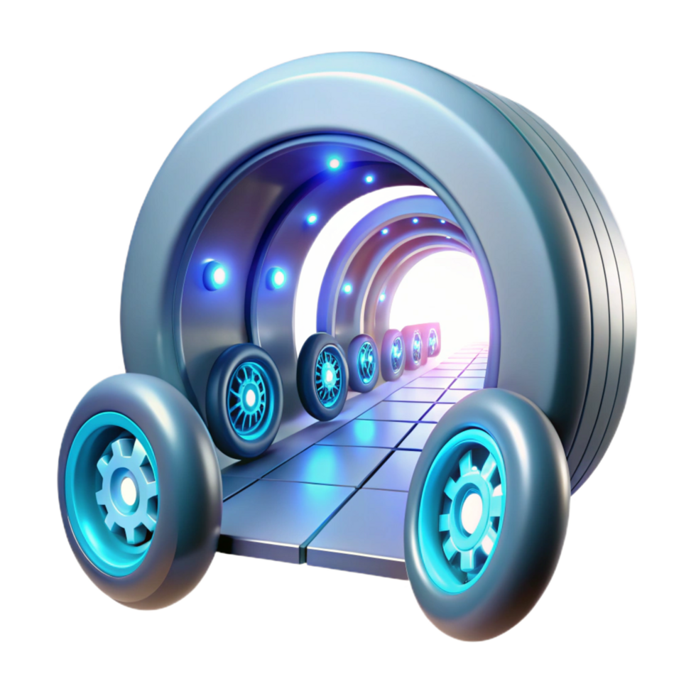 beautiful artistic Futuristic Tire Tunnel Illuminated Pathway of Wheels genuine png