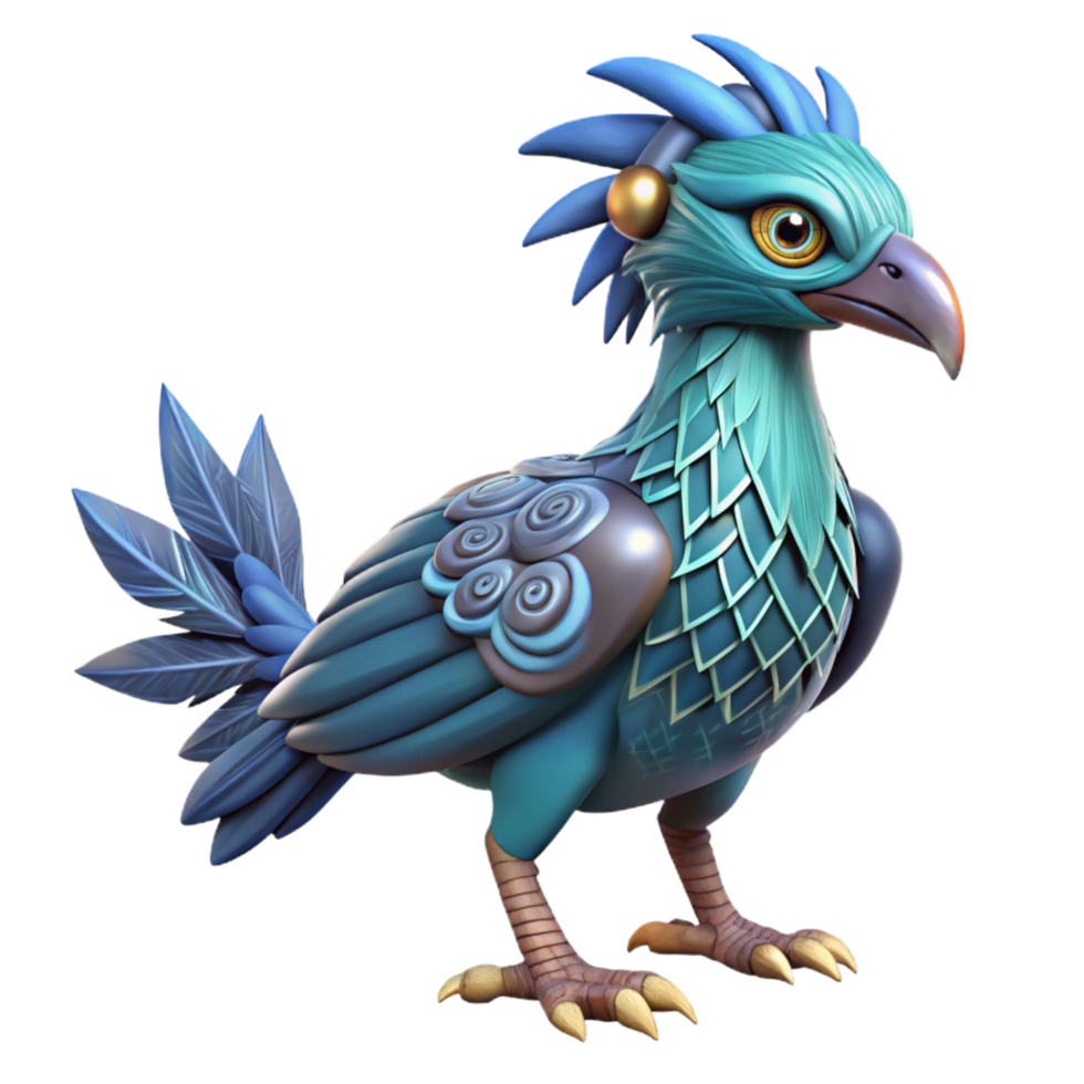 serene abstract Teal Avian Creature with Swirling Feathers high quality png