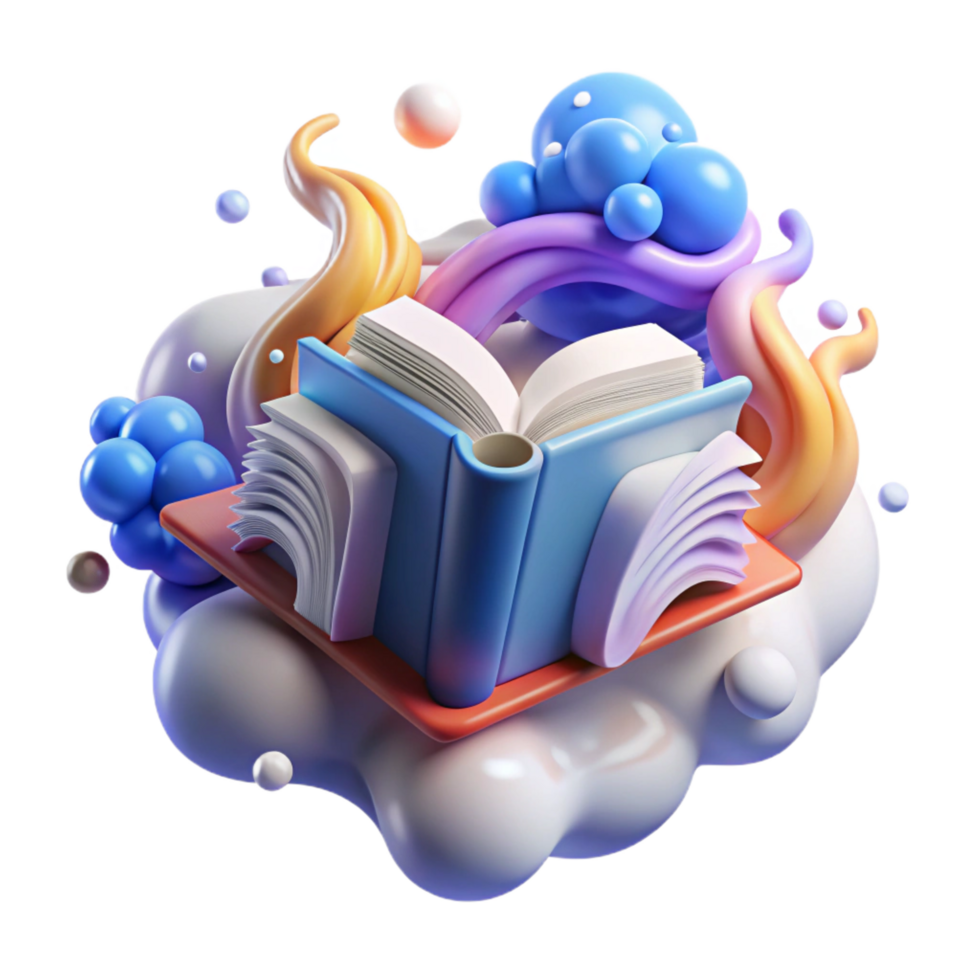 beautiful rustic Open Book on Cloud 3D Render of Abstract Reading detailed png
