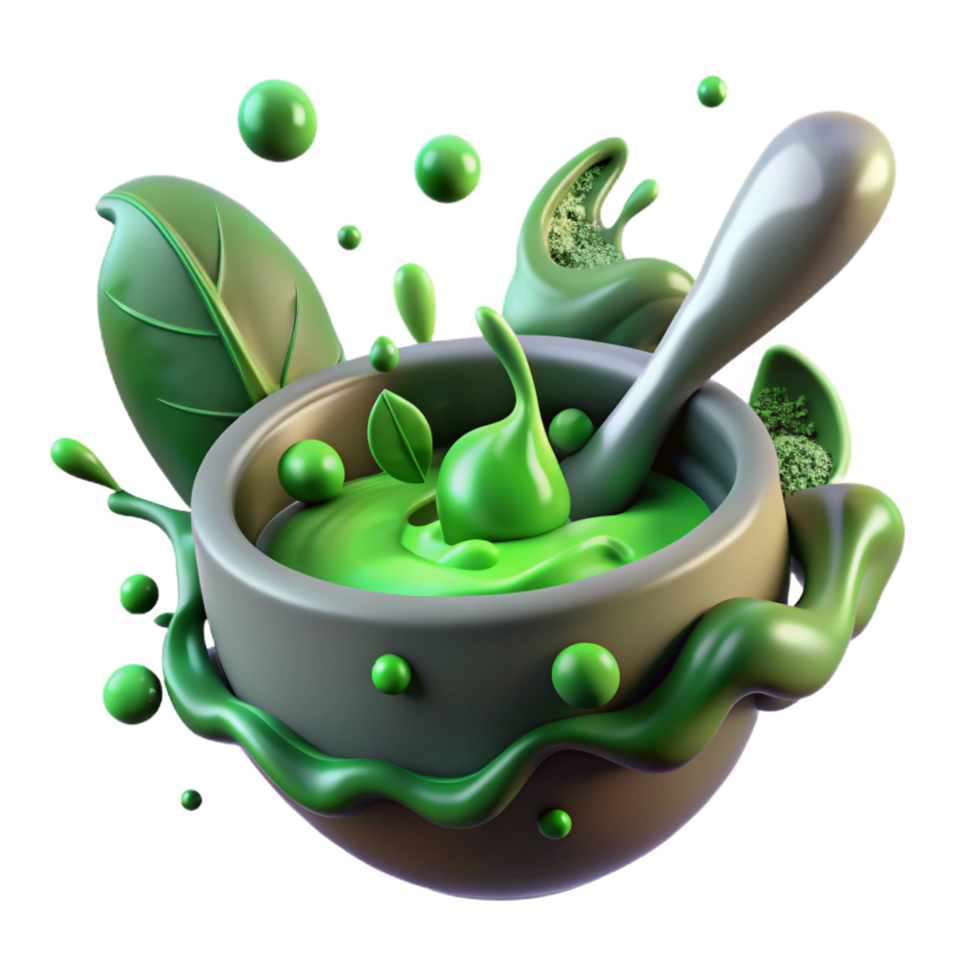 impressive vintage Green Paste in Mortar and Pestle Herbal Mixture 4K png