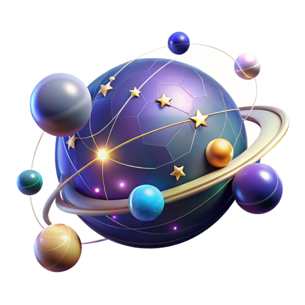 vibrant contemporary Celestial Sphere Orbits, Planets, and Stars genuine png