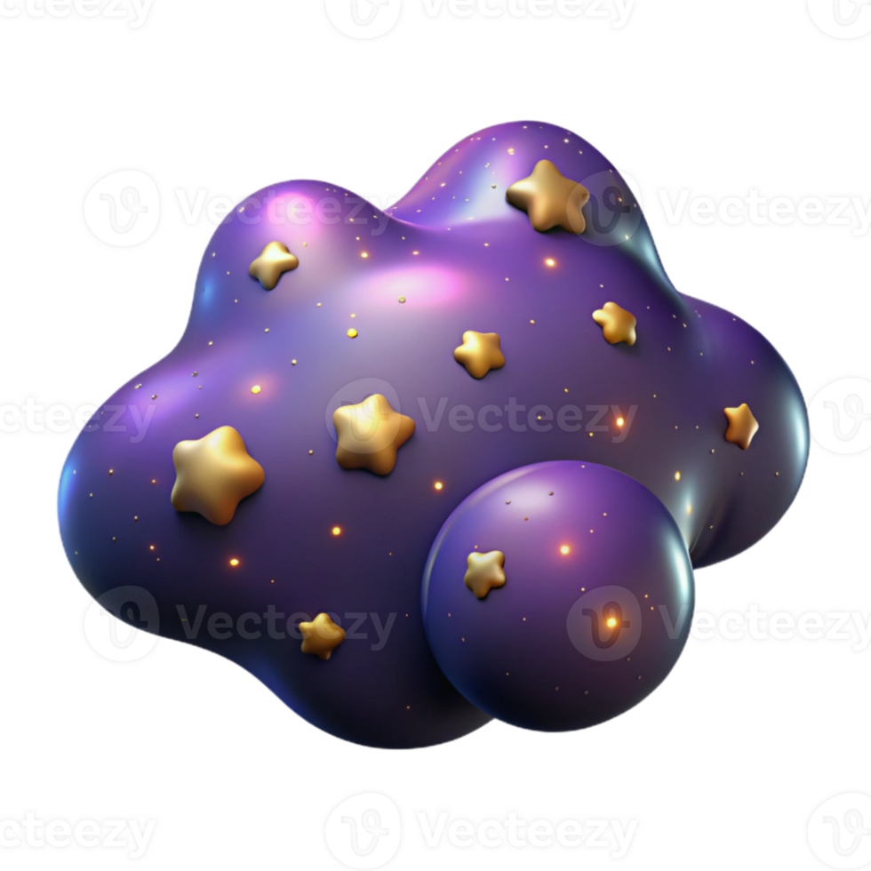 extraordinary traditional 3D Render Purple Cloud with Stars detailed png