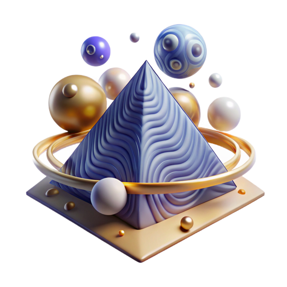 serene traditional Abstract 3D Pyramid with Orbits and Spheres high resolution png