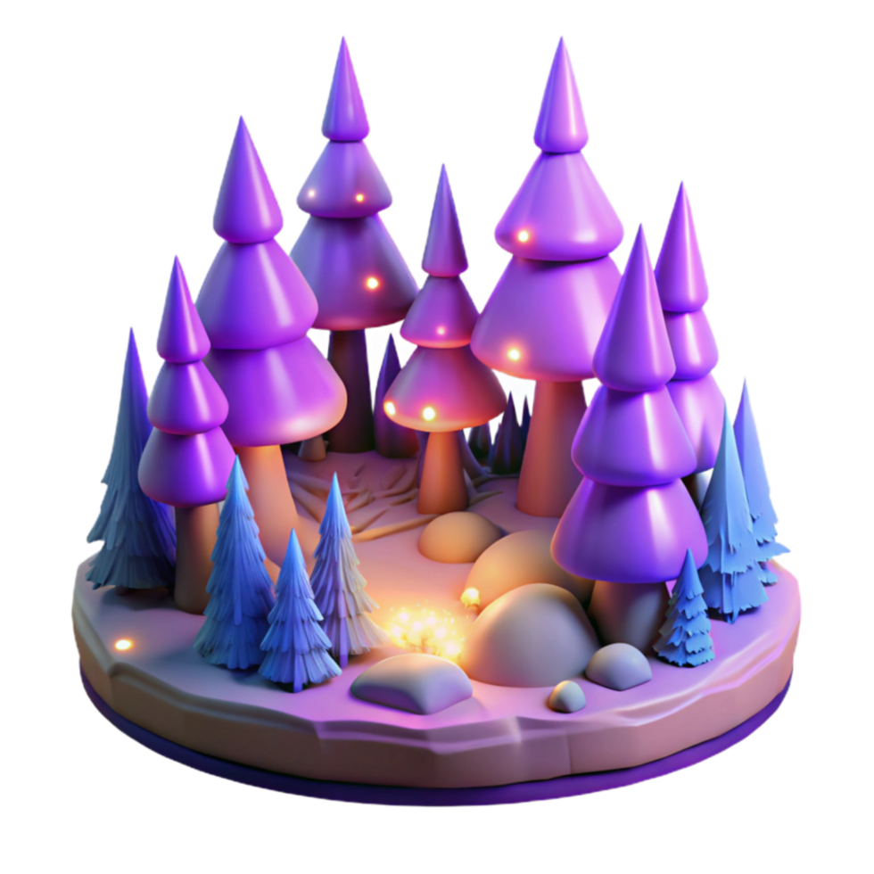 serene modern Enchanted Forest Glowing Trees Magical Mushrooms genuine png