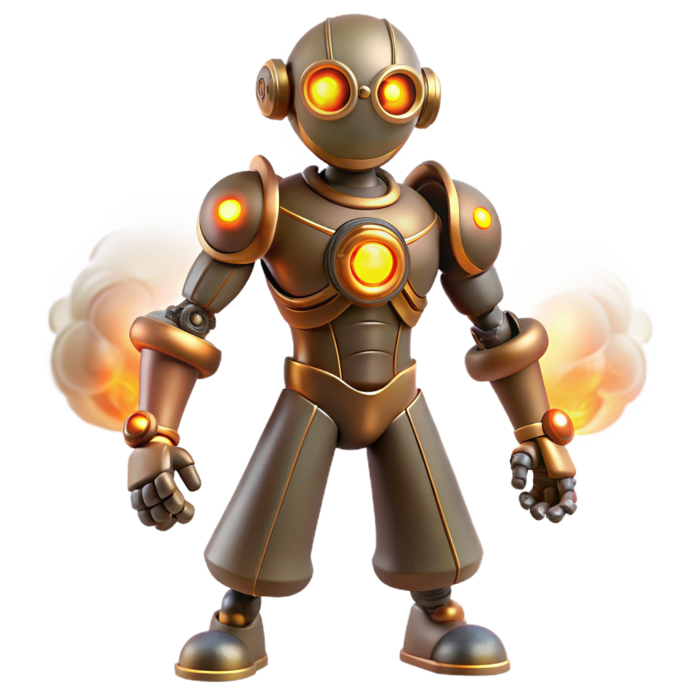 vibrant abstract Bronze Robot with Firepower 3D Render original png