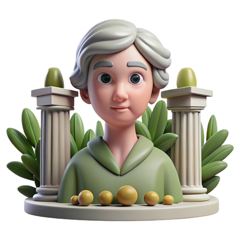 vibrant artistic 3D Render of Elderly Person with Columns and Olives high quality png