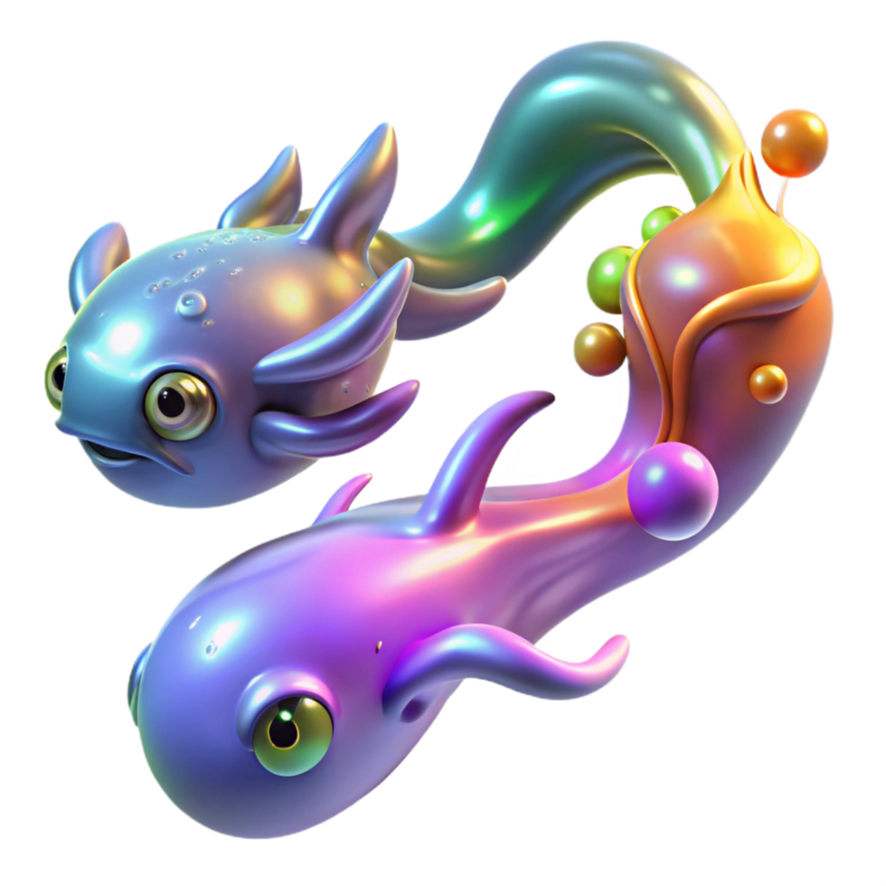magnificent abstract Iridescent Aquatic Creatures 3D Render of Fantasy Fish 4K png