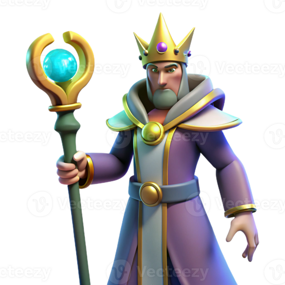 wonderful modern 3D Render King Wizard with Staff original png