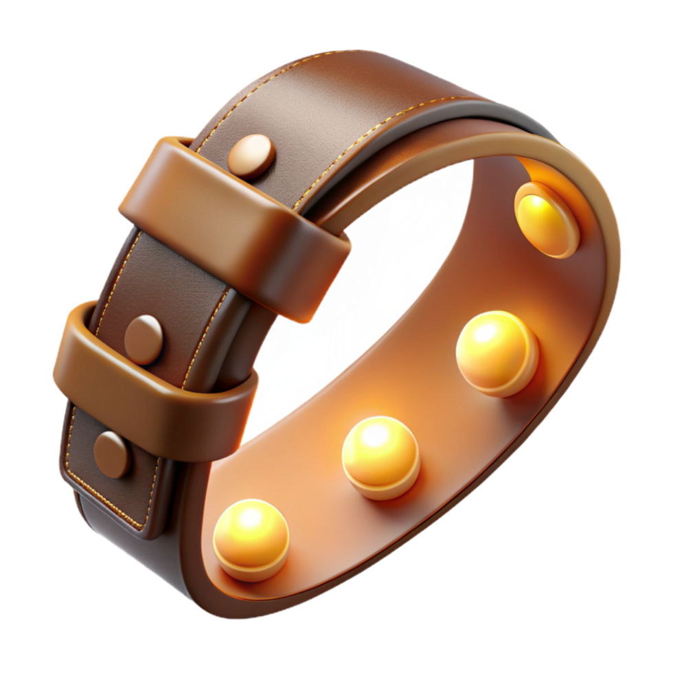 extraordinary minimalist Leather Belt Buckle with Glowing Studs 3D Render detailed png