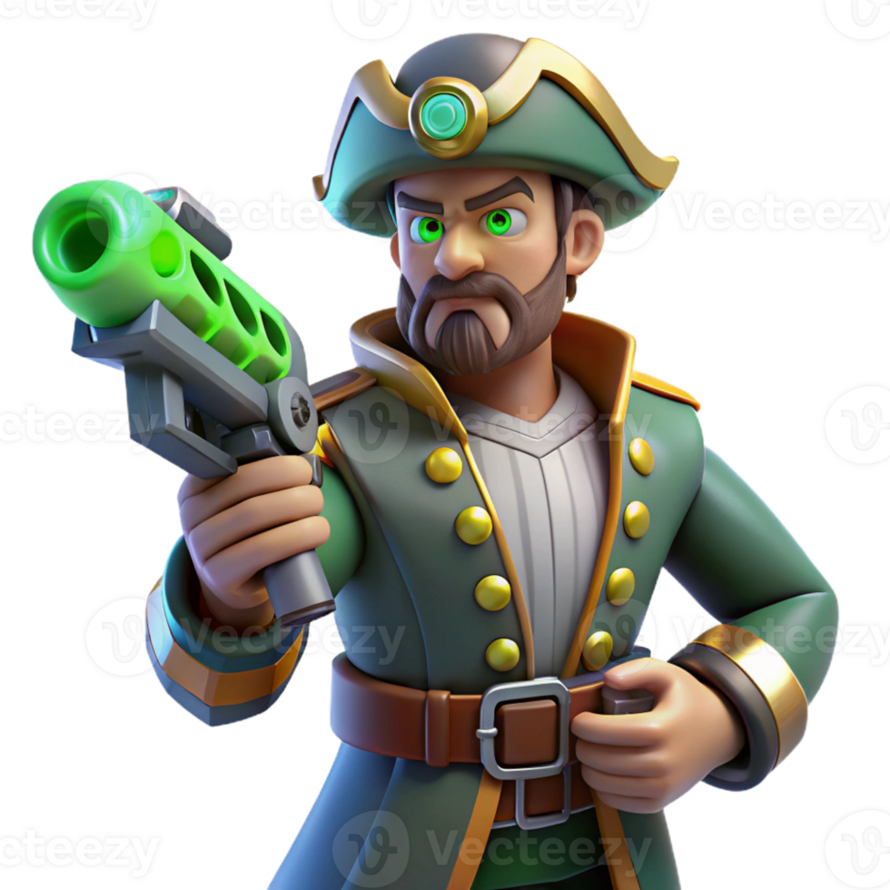 magnificent artistic 3D Cartoon Captain with Ray Gun Illustration authentic png