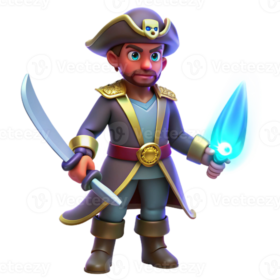 magnificent modern 3D Cartoon Pirate with Magic Sword Illustration genuine png