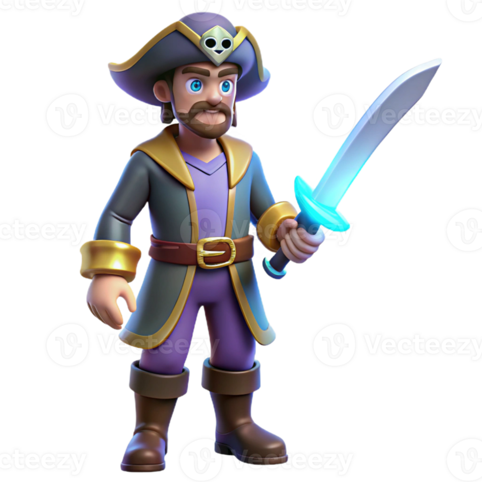 serene artistic 3D Cartoon Pirate with Sword Illustration premium png