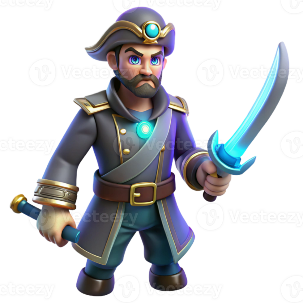 elegant traditional 3D Cartoon Captain with Sword Illustration premium png