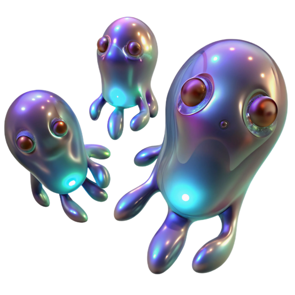 impressive minimalist Iridescent Jelly Creatures 3D Render of Cute, Shiny, Alien-like Organisms original png