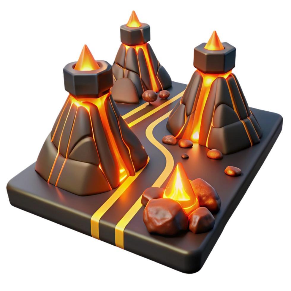 serene abstract Volcanic Landscape 3D Render of Lava Flowing authentic png