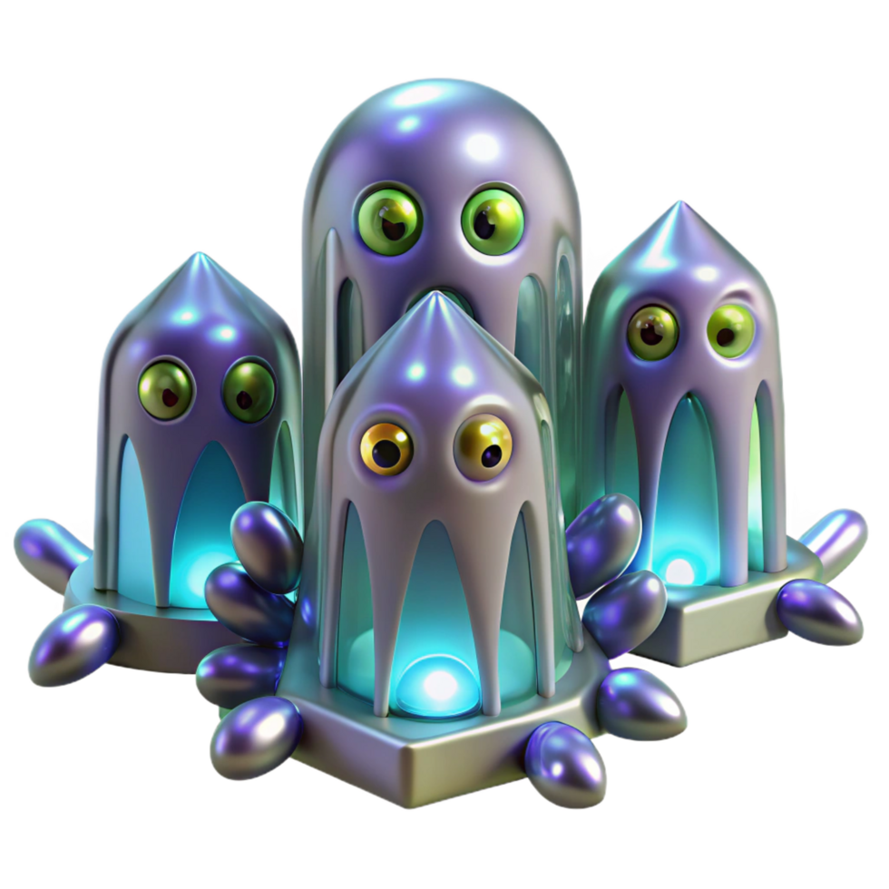 dramatic creative Glowing Ghostly Creatures 3D Render of Cute Fantasy Figures premium png