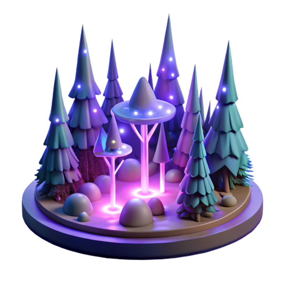 stunning minimalist Enchanted Forest Glowing Trees and Magical Mushrooms premium png