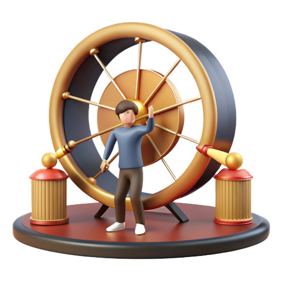 vibrant minimalist 3D Render of Person with Large Rotating Wheel original png