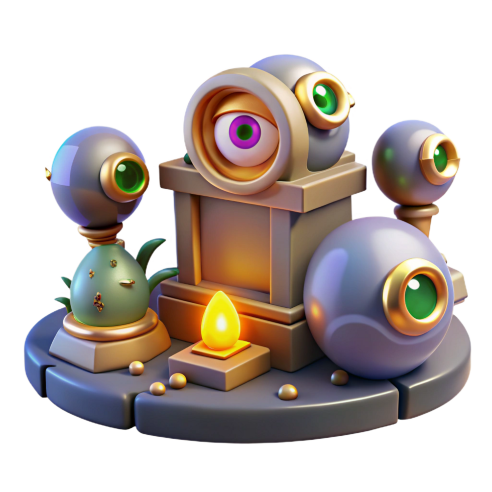 dramatic minimalist Mystic Eye Shrine 3D Render of Fantasy Altar high resolution png
